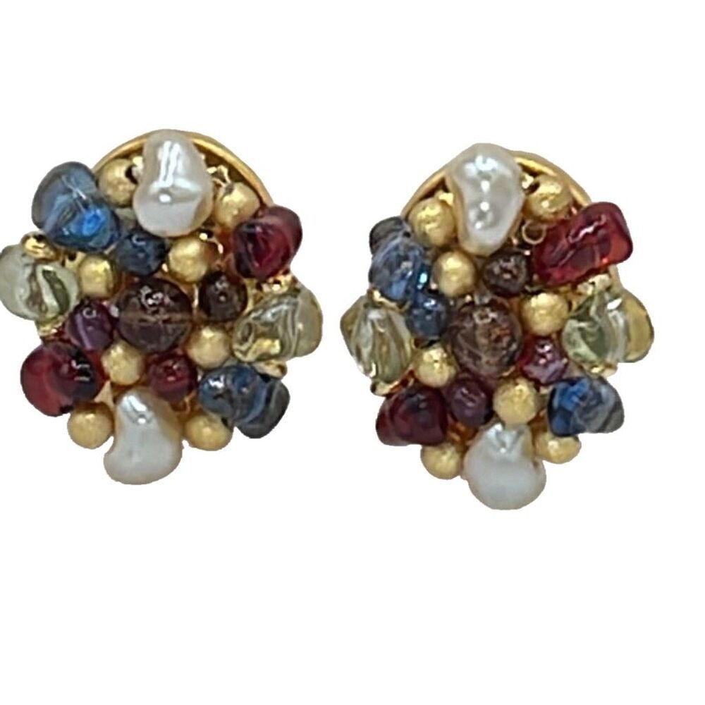 Vintage Liz Claiborne clip beaded faux pearl earrings